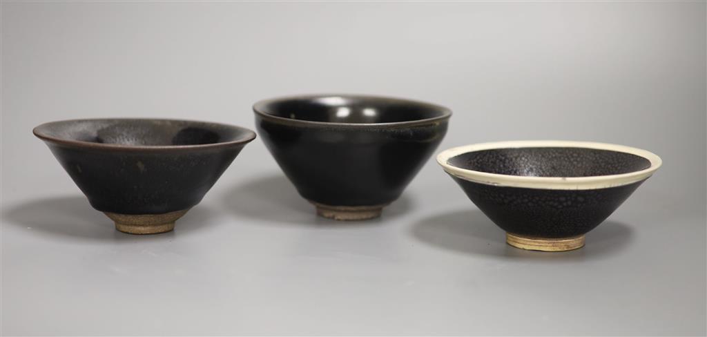 Three Chinese black glazed bowls